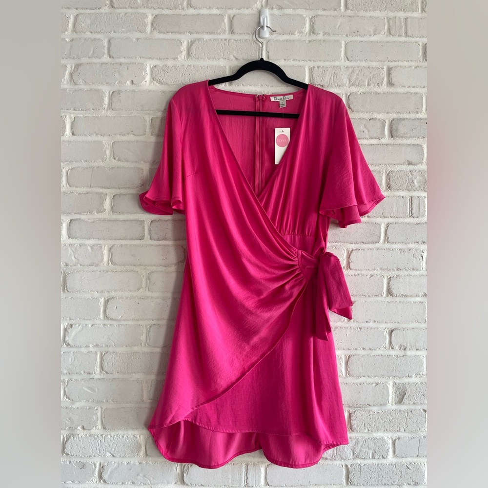 Honey’s “Dress Day” - Pink Wrap Front Satin Mini Dress, Size Large.